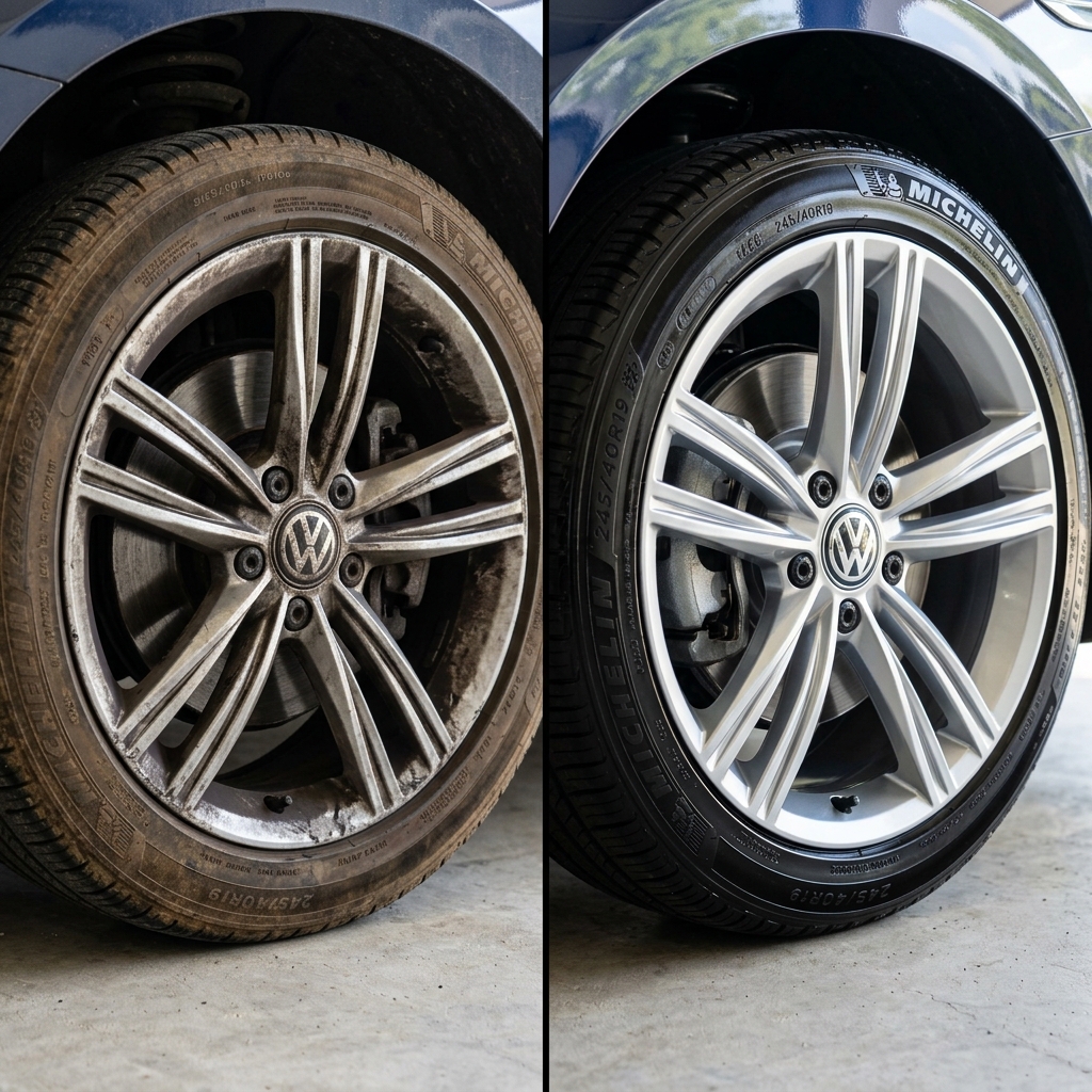 Before and after wheel detailing